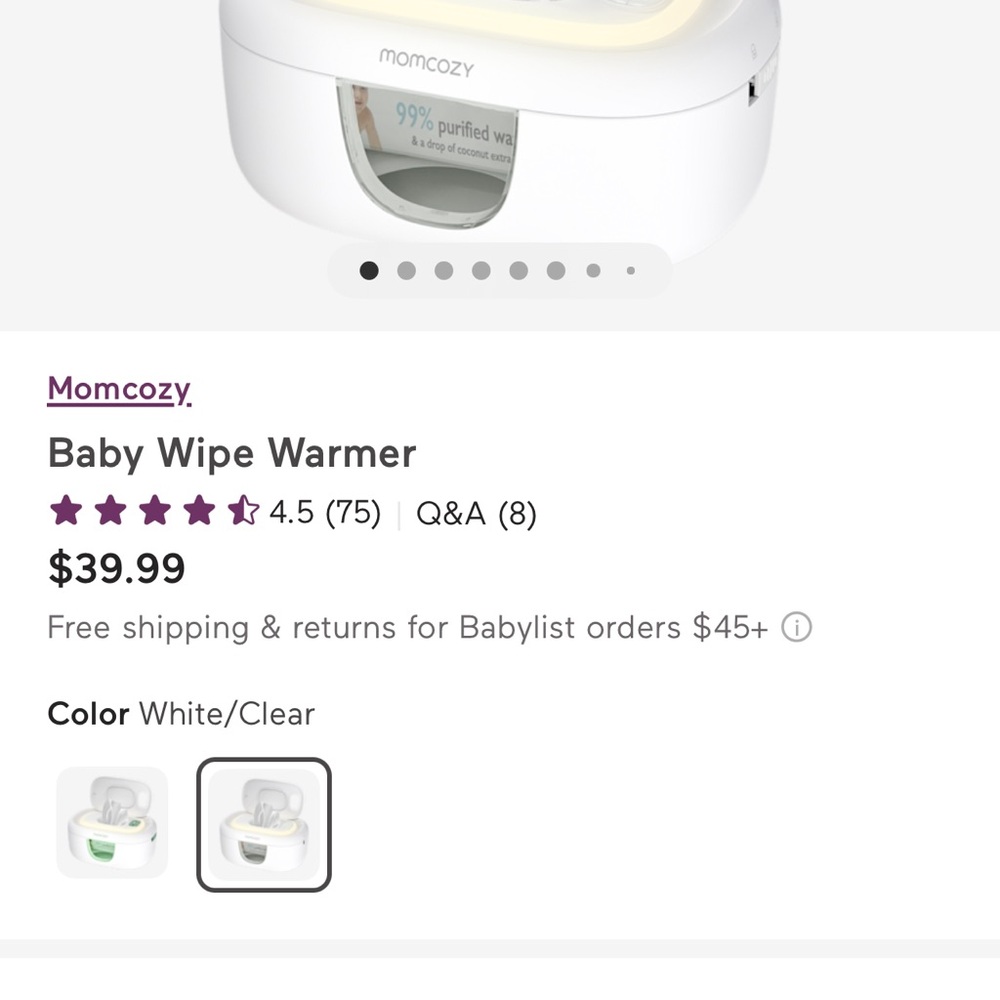 Momcozy White Baby Wipe Warmer